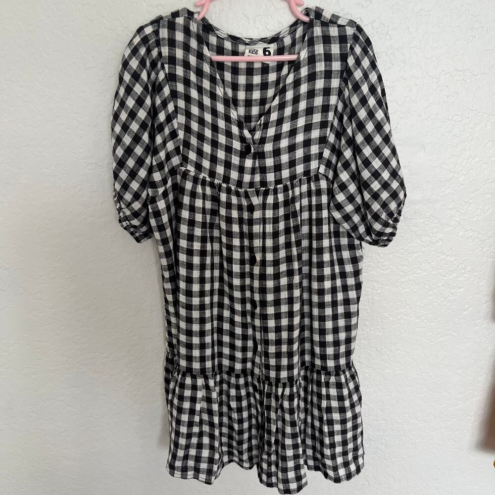Cotton On Kids Girls Black White Gingham Button Front Dress Size 6
